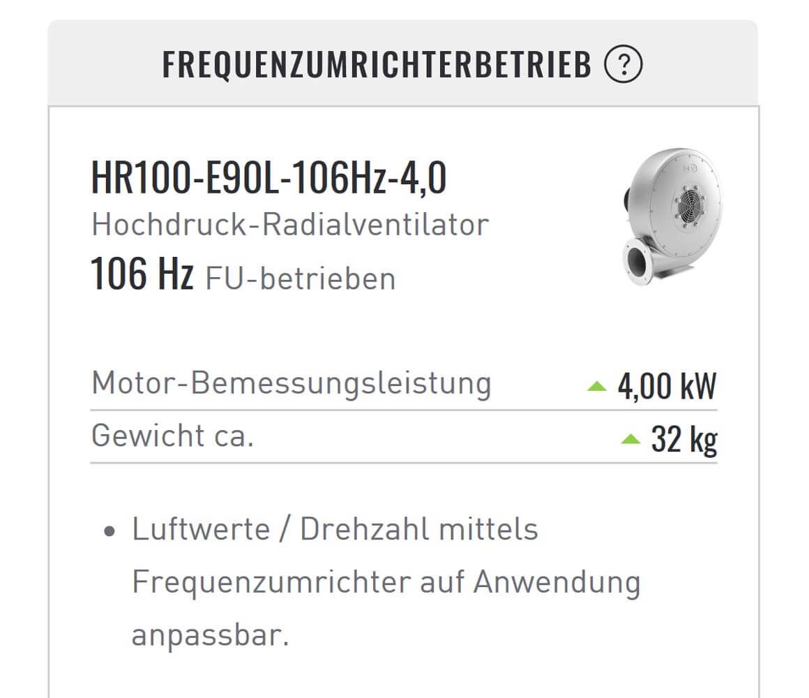 FANFINDER Frequenzumrichtebetrieb
